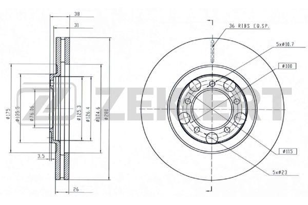 Zekkert BS-5591 Front brake disc ventilated BS5591: Buy near me in Poland at 2407.PL - Good price!