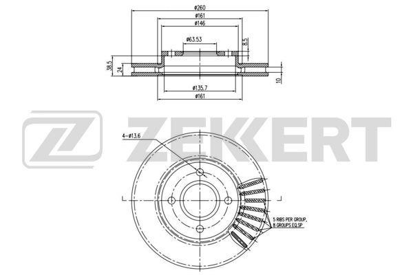 Zekkert BS-5057 Front brake disc ventilated BS5057: Buy near me in Poland at 2407.PL - Good price!