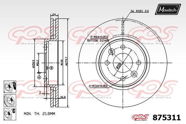 MaxTech 875311.6880 Front brake disc ventilated 8753116880: Buy near me in Poland at 2407.PL - Good price!