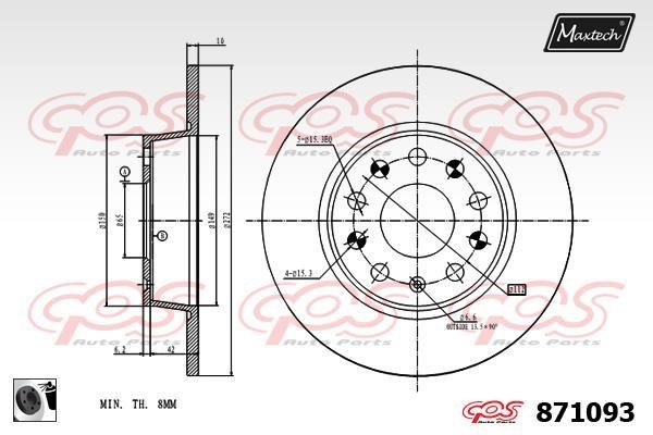 MaxTech 871093.0060 Rear brake disc, non-ventilated 8710930060: Buy near me in Poland at 2407.PL - Good price!
