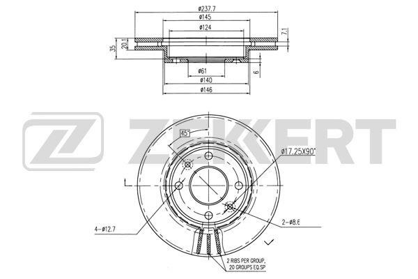 Zekkert BS-5106 Диск гальмівний передній вентильований BS5106: Приваблива ціна - Купити у Польщі на 2407.PL!