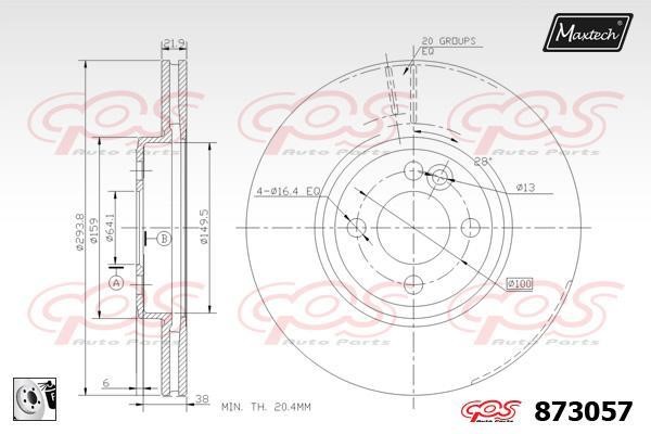 MaxTech 873057.0080 Диск гальмівний передній вентильований 8730570080: Приваблива ціна - Купити у Польщі на 2407.PL!