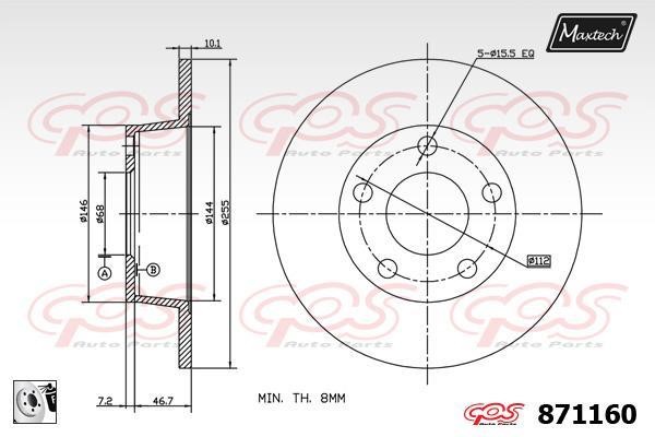 MaxTech 871160.0080 Rear brake disc, non-ventilated 8711600080: Buy near me in Poland at 2407.PL - Good price!