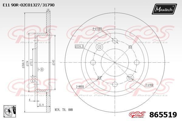 MaxTech 865519.0080 Rear brake disc, non-ventilated 8655190080: Buy near me in Poland at 2407.PL - Good price!