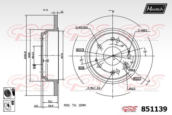 MaxTech 851139.6060 Тормозной диск задний невентилируемый 8511396060: Отличная цена - Купить в Польше на 2407.PL!