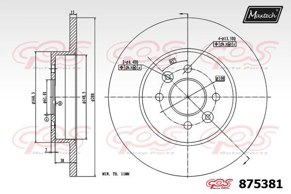 MaxTech 875381.0000 Rear brake disc, non-ventilated 8753810000: Buy near me in Poland at 2407.PL - Good price!