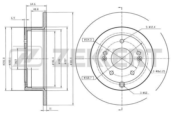 Zekkert BS-5509 Rear brake disc, non-ventilated BS5509: Buy near me in Poland at 2407.PL - Good price!