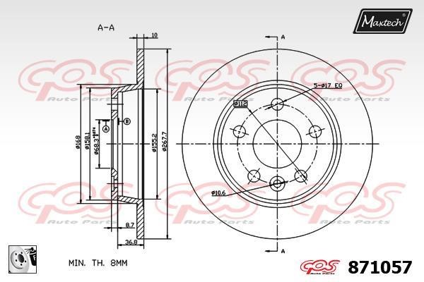 MaxTech 871057.0080 Rear brake disc, non-ventilated 8710570080: Buy near me in Poland at 2407.PL - Good price!