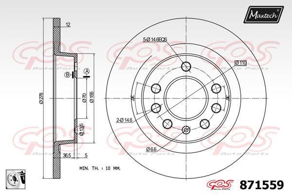 MaxTech 871559.0080 Тормозной диск задний невентилируемый 8715590080: Отличная цена - Купить в Польше на 2407.PL!