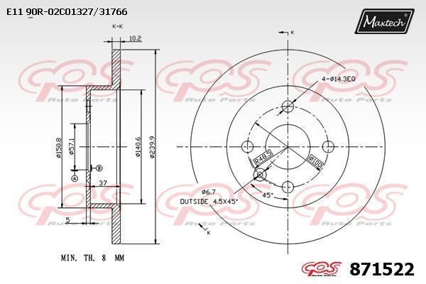MaxTech 871522.0000 Rear brake disc, non-ventilated 8715220000: Buy near me in Poland at 2407.PL - Good price!