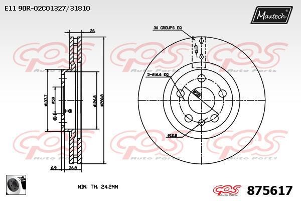 MaxTech 875617.0060 Wentylowana przednia tarcza hamulcowa 8756170060: Atrakcyjna cena w Polsce na 2407.PL - Zamów teraz!