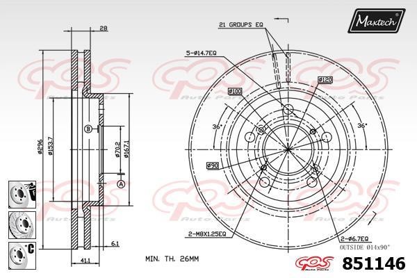 MaxTech 851146.6880 Диск гальмівний передній вентильований 8511466880: Приваблива ціна - Купити у Польщі на 2407.PL!