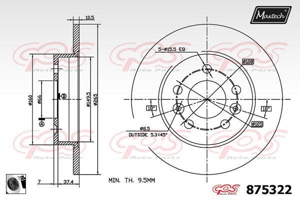 MaxTech 875322.0060 Диск гальмівний задній невентильований 8753220060: Приваблива ціна - Купити у Польщі на 2407.PL!