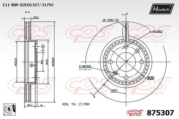 MaxTech 875307.0080 Front brake disc ventilated 8753070080: Buy near me at 2407.PL in Poland at an Affordable price!