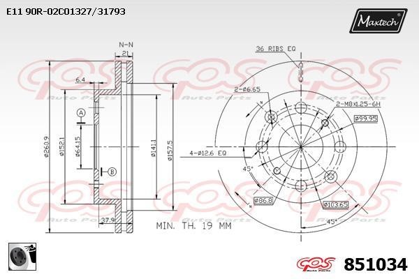MaxTech 851034.0060 Тормозной диск передний вентилируемый 8510340060: Отличная цена - Купить в Польше на 2407.PL!
