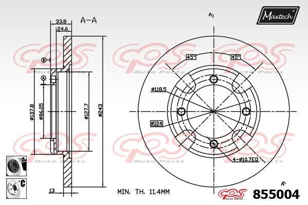 MaxTech 855004.6060 Диск гальмівний передній невентильований 8550046060: Приваблива ціна - Купити у Польщі на 2407.PL!