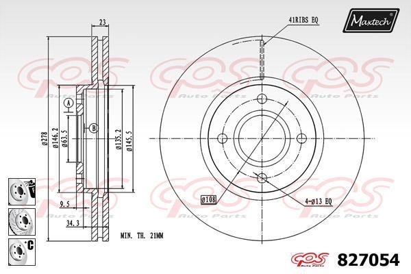 MaxTech 827054.6880 Тормозной диск передний вентилируемый 8270546880: Отличная цена - Купить в Польше на 2407.PL!