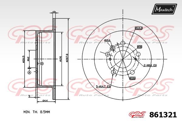 MaxTech 861321.0000 Rear brake disc, non-ventilated 8613210000: Buy near me in Poland at 2407.PL - Good price!
