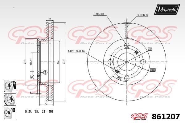 MaxTech 861207.6980 Тормозной диск передний вентилируемый 8612076980: Отличная цена - Купить в Польше на 2407.PL!