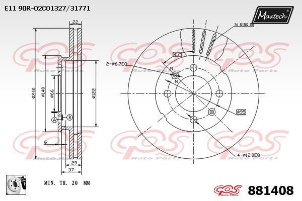 MaxTech 881408.0080 Тормозной диск передний вентилируемый 8814080080: Купить в Польше - Отличная цена на 2407.PL!