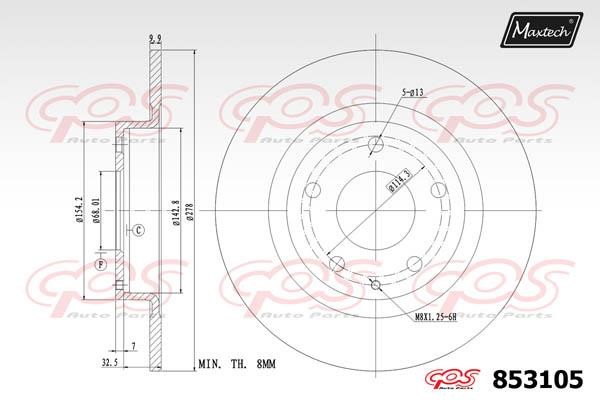 MaxTech 853105.0000 Rear brake disc, non-ventilated 8531050000: Buy near me in Poland at 2407.PL - Good price!