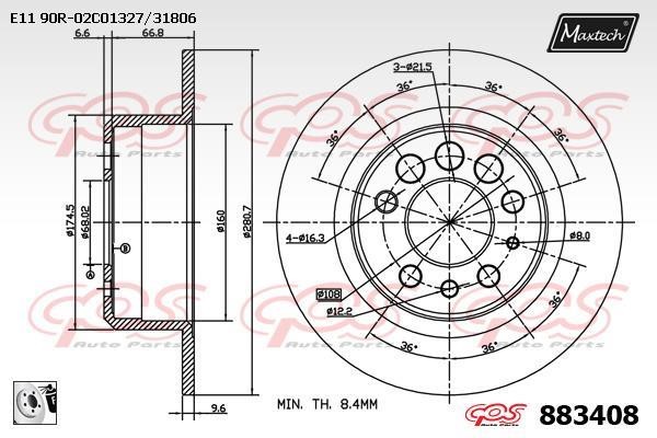 MaxTech 883408.0080 Диск гальмівний задній невентильований 8834080080: Приваблива ціна - Купити у Польщі на 2407.PL!