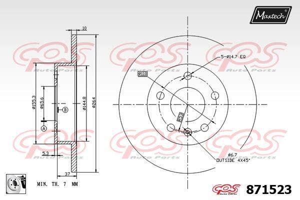 MaxTech 871523.0080 Rear brake disc, non-ventilated 8715230080: Buy near me in Poland at 2407.PL - Good price!