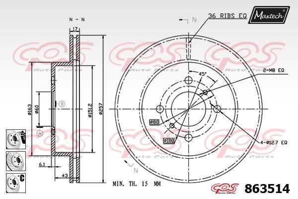 MaxTech 863514.6980 Front brake disc ventilated 8635146980: Buy near me at 2407.PL in Poland at an Affordable price!