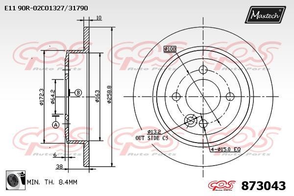 MaxTech 873043.0060 Rear brake disc, non-ventilated 8730430060: Buy near me in Poland at 2407.PL - Good price!