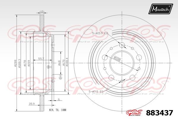 MaxTech 883437.0000 Rear brake disc, non-ventilated 8834370000: Buy near me in Poland at 2407.PL - Good price!