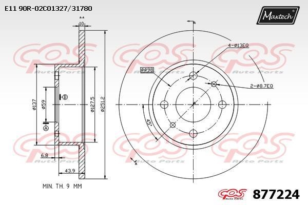 MaxTech 877224.0000 Тормозной диск задний невентилируемый 8772240000: Отличная цена - Купить в Польше на 2407.PL!