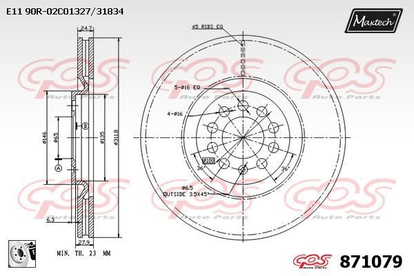 MaxTech 871079.0080 Диск гальмівний передній вентильований 8710790080: Приваблива ціна - Купити у Польщі на 2407.PL!