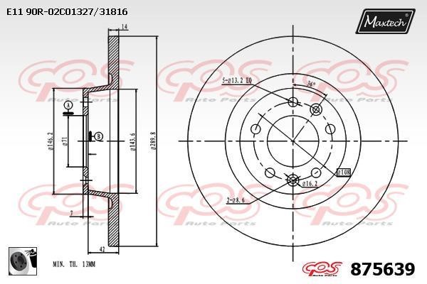 MaxTech 875639.0060 Rear brake disc, non-ventilated 8756390060: Buy near me in Poland at 2407.PL - Good price!