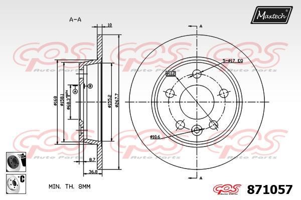 MaxTech 871057.6060 Rear brake disc, non-ventilated 8710576060: Buy near me in Poland at 2407.PL - Good price!