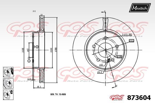 MaxTech 873604.6980 Wentylowana tarcza hamulcowa z tyłu 8736046980: Dobra cena w Polsce na 2407.PL - Kup Teraz!