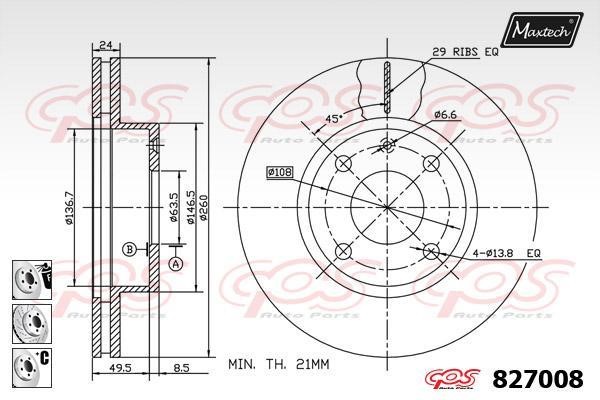 MaxTech 827008.6980 Wentylowana przednia tarcza hamulcowa 8270086980: Dobra cena w Polsce na 2407.PL - Kup Teraz!