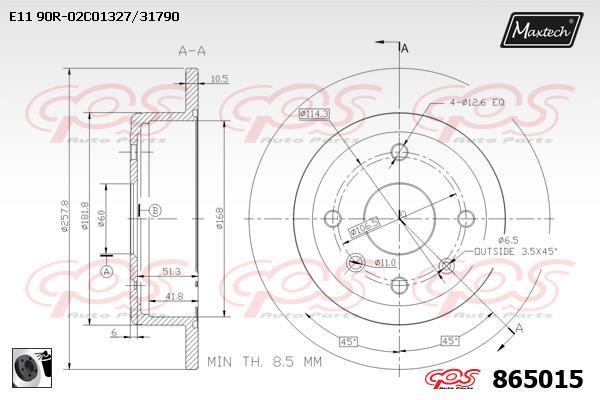 MaxTech 865015.0060 Rear brake disc, non-ventilated 8650150060: Buy near me in Poland at 2407.PL - Good price!