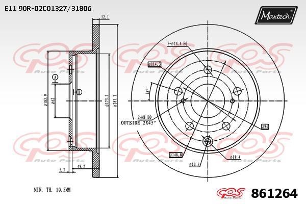 MaxTech 861264.0000 Rear brake disc, non-ventilated 8612640000: Buy near me in Poland at 2407.PL - Good price!