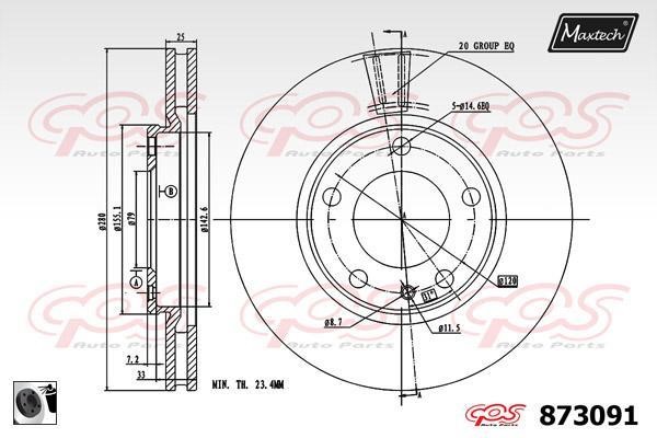 MaxTech 873091.0060 Диск гальмівний передній вентильований 8730910060: Приваблива ціна - Купити у Польщі на 2407.PL!