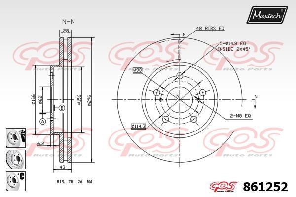 MaxTech 861252.6880 Тормозной диск передний вентилируемый 8612526880: Отличная цена - Купить в Польше на 2407.PL!