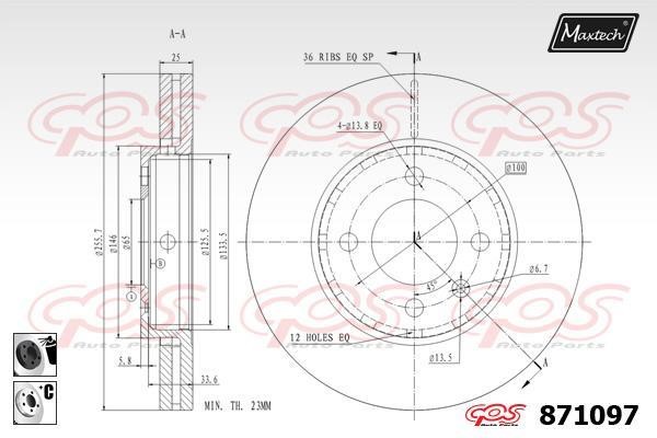 MaxTech 871097.6060 Wentylowana przednia tarcza hamulcowa 8710976060: Dobra cena w Polsce na 2407.PL - Kup Teraz!