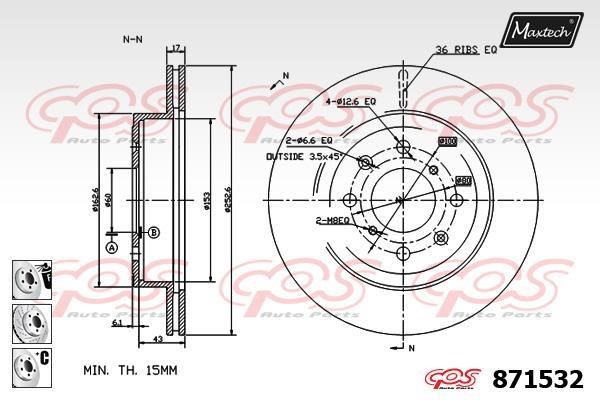 MaxTech 871532.6980 Front brake disc ventilated 8715326980: Buy near me in Poland at 2407.PL - Good price!