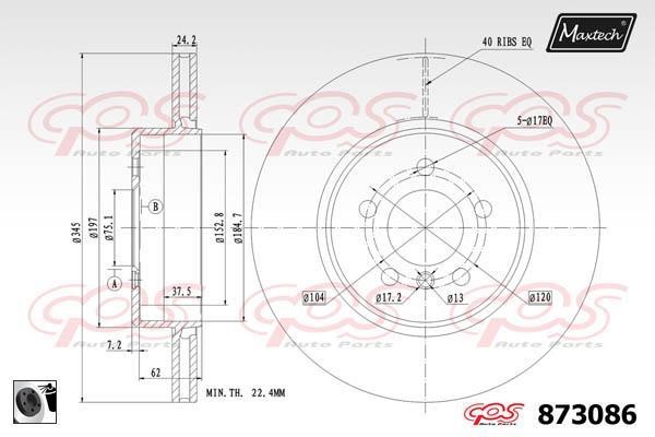 MaxTech 873086.0060 Диск гальмівний задній вентильований 8730860060: Приваблива ціна - Купити у Польщі на 2407.PL!