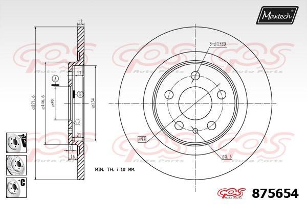 MaxTech 875654.6880 Диск тормозной 8756546880: Отличная цена - Купить в Польше на 2407.PL!