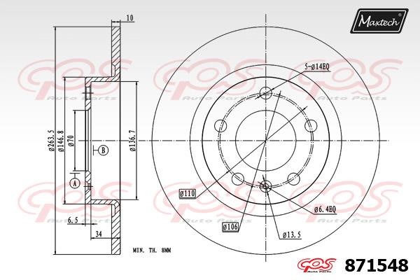 MaxTech 871548.0000 Rear brake disc, non-ventilated 8715480000: Buy near me in Poland at 2407.PL - Good price!