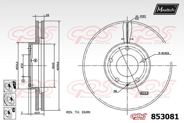 MaxTech 853081.6880 Тормозной диск передний вентилируемый 8530816880: Отличная цена - Купить в Польше на 2407.PL!