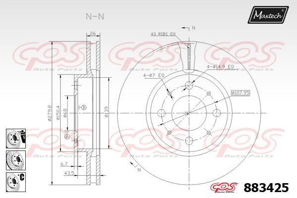 MaxTech 883425.6980 Тормозной диск передний вентилируемый 8834256980: Отличная цена - Купить в Польше на 2407.PL!