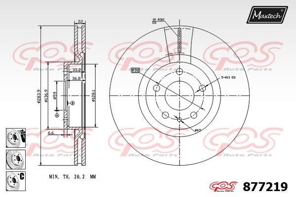 MaxTech 877219.6980 Front brake disc ventilated 8772196980: Buy near me in Poland at 2407.PL - Good price!