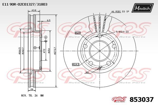 MaxTech 853037.0000 Wentylowana przednia tarcza hamulcowa 8530370000: Dobra cena w Polsce na 2407.PL - Kup Teraz!