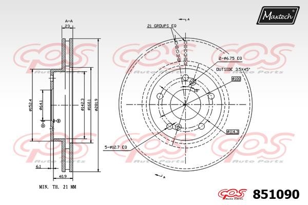 MaxTech 851090.0000 Front brake disc ventilated 8510900000: Buy near me in Poland at 2407.PL - Good price!